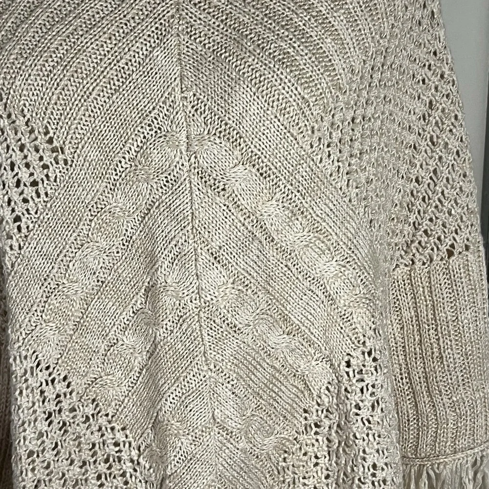 Altar'd State‎ XS Cream Knit Fringe Poncho Sweater Cowl Neck Boho Cozy Fall